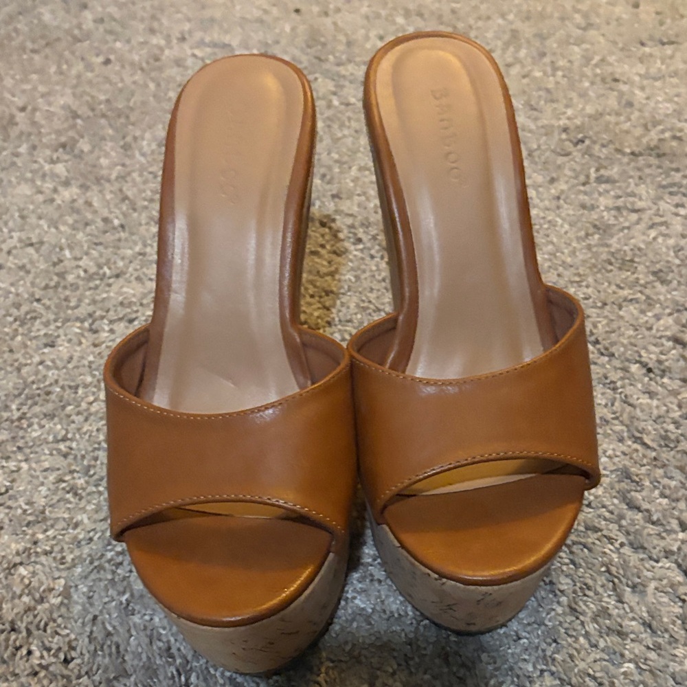 BAMBOO Tan Cork Platform Slide Sandals